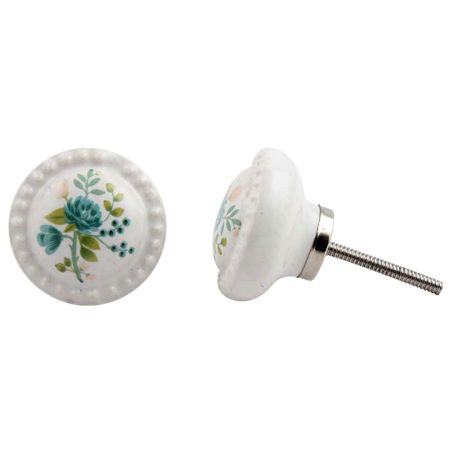 White Blue Flower Knob